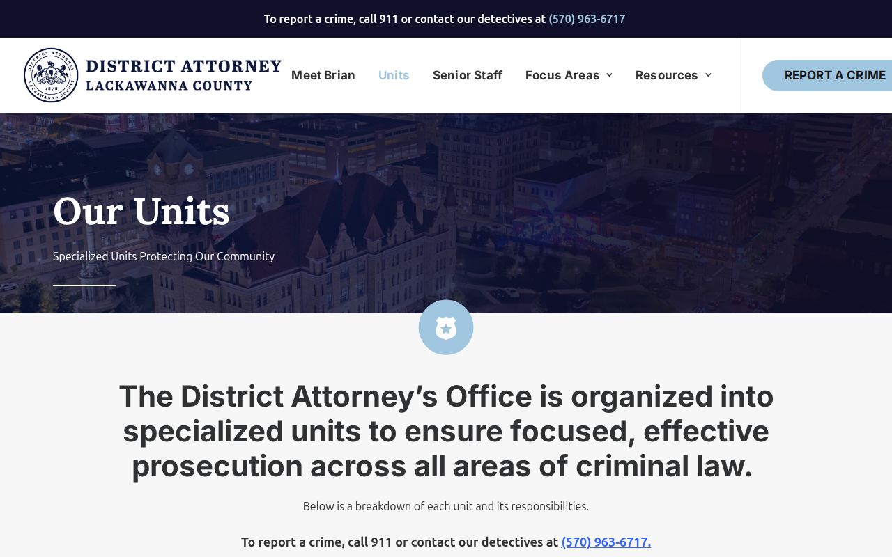 Lackawanna County District Attorney operational units that serve Carbondale cases