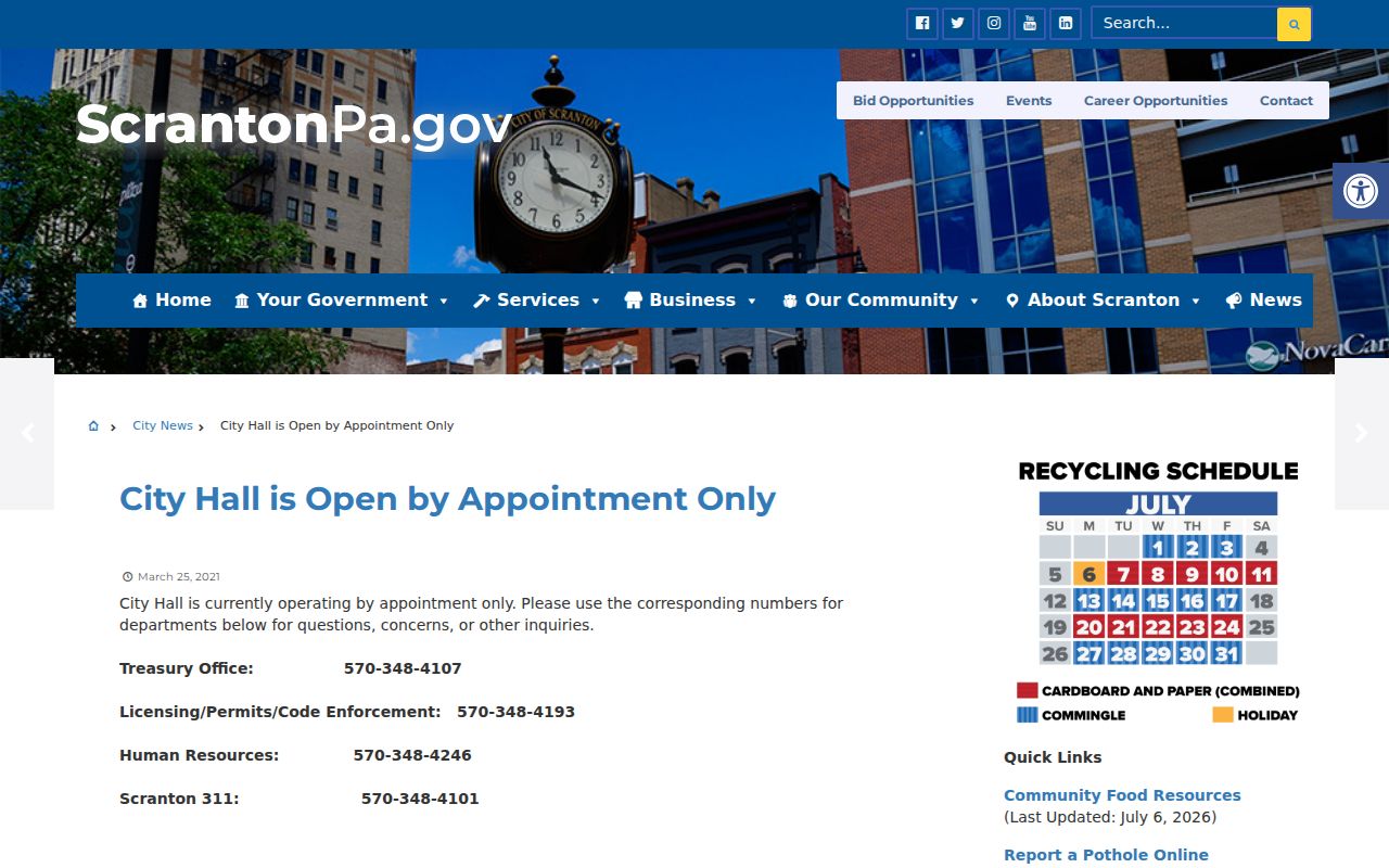 Scranton City Hall criminal records office directory