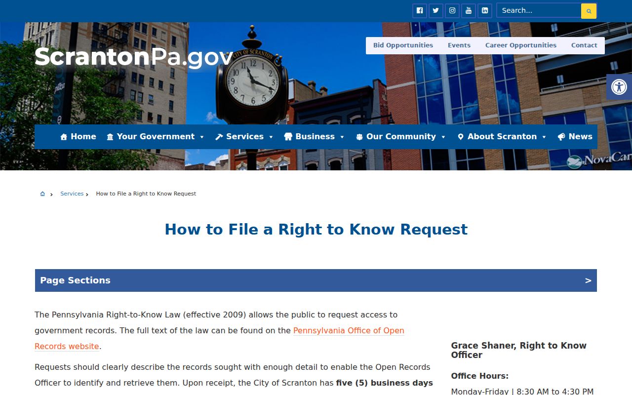Scranton criminal records Right-to-Know request page