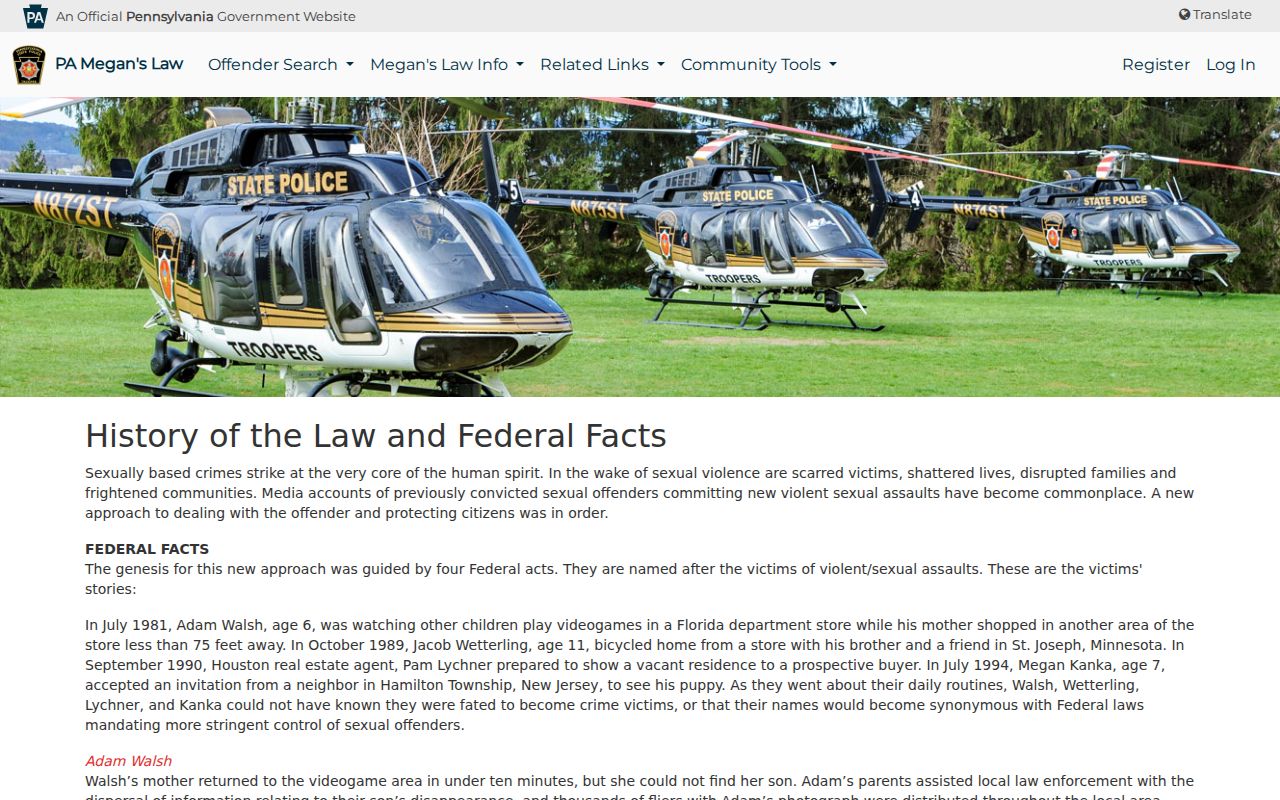 Pennsylvania Megan's Law history for Lackawanna County registry research